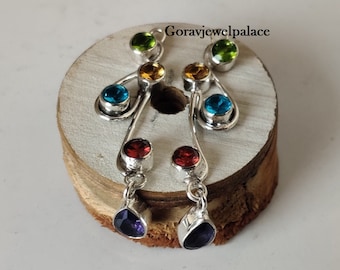 Garnet Peridot 925 Silver Earrings: Handmade Boho Dangle Earrings