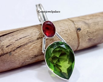 Handmade Peridot & Garnet 925 Silver Pendant: Women's Jewelry