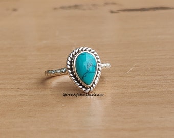 Turquoise Ring, 925 Sterling Silver Ring, Handmade Ring, Silver Simple Ring,Mini Ring,Boho Ring, Pear Shape Ring,Women Jewelry, Gift For Her