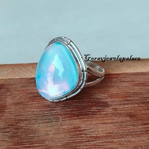 Handmade Aurora Opal 925 Silver Ring - Anniversary Jewelry
