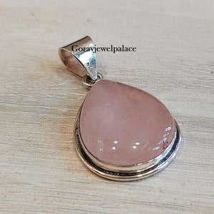 Pear Rose Quartz 925 Silver Pendant - Handmade Necklace