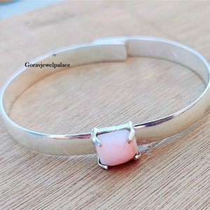 Handmade 925 Silver Pink Opal Bangle - Adjustable Cuff