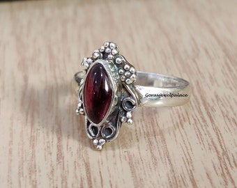Granaat Ring, 925 Sterling Zilveren Ring, Band Ring, Handgemaakte Ring, Boho Ring, Trouwring, Designer Ring, Cadeau voor haar