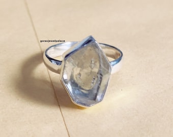 Anillo de diamantes Herkimer hecho a mano: banda de plata de ley 925