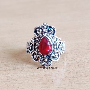 Garnet Ring, 925 Sterling Silver Ring, Pear Ring,Band Ring, Handmade Ring,Boho Ring, Wedding Ring,Designer Ring,Gift For Her