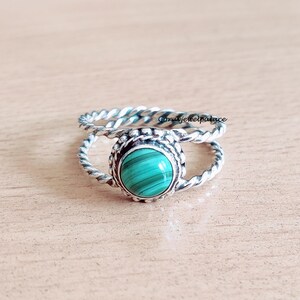 Handmade Malachite Ring: 925 Sterling Silver Boho Band
