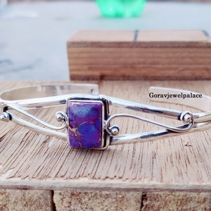Purple Copper Turquoise Bangle, 925 Silver Bangle, Adjustable Open Cuff Bangle, Ladies Bangle, Handmade Bangle, Designer Gift Bangle,