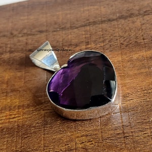 Handmade Amethyst Heart Pendant: 925 Sterling Silver Necklace