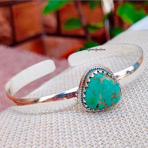 Handmade 925 Silver Tibetan Turquoise Bangle: Adjustable Cuff