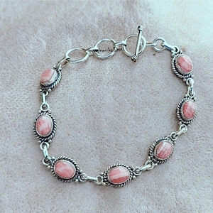 Handgefertigtes Rhodochrosit Armband: Edelstein 925 Sterling Silber