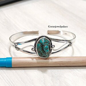 Handmade Turquoise Bangle: 925 Sterling Silver Adjustable Cuff
