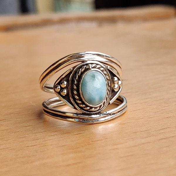 Larimar Ring, 925 Sterling Silver Ring, Handmade Ring, Band Ring, Designer Ring ,Women Ring , Anniversary Ring,Gift Item.