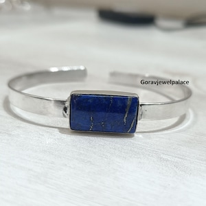 Lapis Lazuli Bangle, 925 Silver Bangle, Adjustable Open Cuff Bracelet, Ladies Bangle, Birthday Gift , Lapis Lazuli Jewelry, Gift For Her