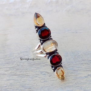 Top Quality Citrine With Garnet Ring, 925 Sterling Silver Ring,Handmade Ring, Designer Band Ring, Good-Looking Ring, Five Gemstone Jewelry