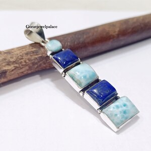 Handmade Larimar and Lapis Lazuli 925 Silver Pendant
