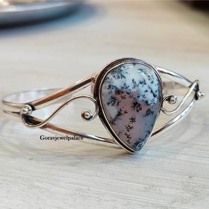 Dendritic Opal Bangle: Adjustable 925 Sterling Silver Cuff
