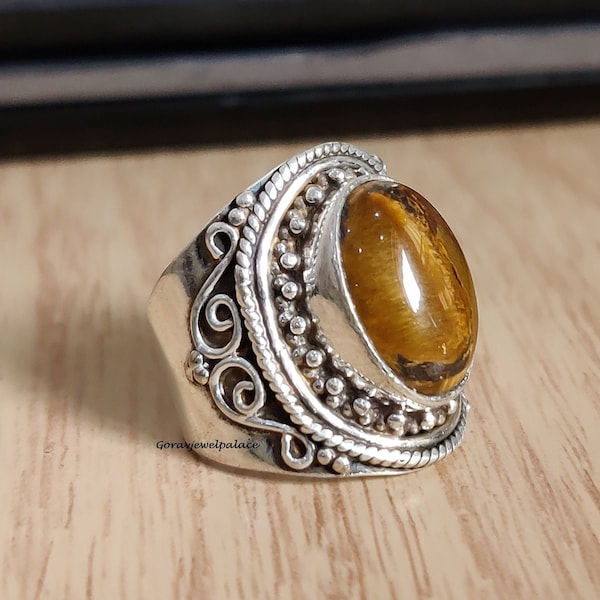 Bague oeil de tigre, bague en argent sterling 925, bague faite main, bague, bague bohème, bague femme, bague de créateur, cadeau pour elle