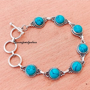Handmade 925 Silver Turquoise Bracelet: Boho Women&#39;s Jewelry