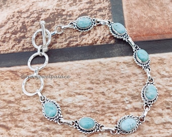 Larimar Armband: Handgemachtes 925 Sterlingsilber Sieben-Stein-Design