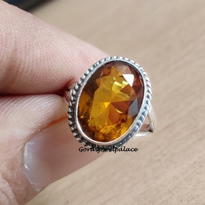 Citrine 925 Sterling Silver Ring - Handmade Band Ring
