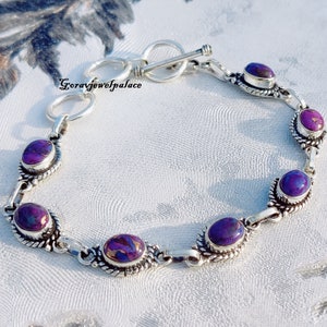 Purple Copper Turquoise Bracelet, 925 Silver Bracelet, Women Bracelet, Latest Bracelet, Designer Bracelet, Handmade Bracelet, Seven Gemstone