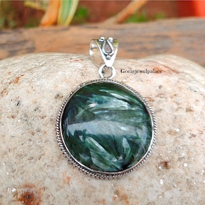 Pendentif séraphinite, pendentif pierre ronde Etsy, pendentif cadeau, pendentif en argent 925, pendentif fait main, pendentif femme, excellente qualité