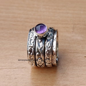 Amethyst Spinner Ring: Handmade 925 Sterling Silver Boho Jewelry