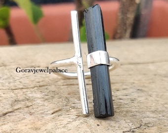 Anillo de ónix negro en bruto: Anillo de plata de ley 925 hecho a mano con piedra natal