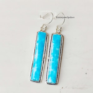 Handmade Larimar Earrings: 925 Sterling Silver Boho Dangle Earrings