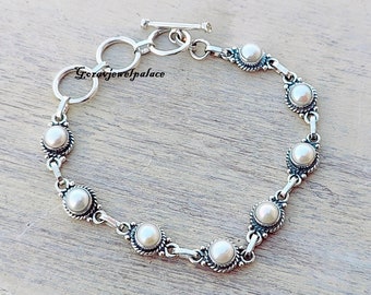 Handmade Pearl Bracelet: Sterling Silver Bohemian Jewelry