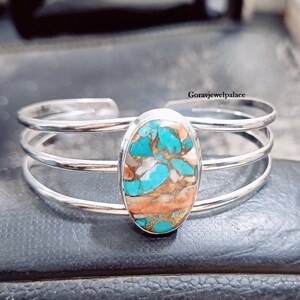 Three Band Adjustable Bangle, Oyster Turquoise Bangle, 925 Silver Bangle, Women Gifts Bangle, Beautiful & Designer Bangle, Handmade Jewelry