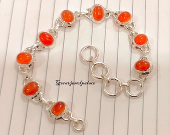 Pulsera de cornalina hecha a mano: joyería de piedras preciosas en plata de ley 925