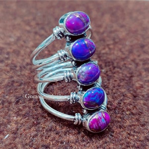 Lila Kupfer Türkis Ring, Fünf-Stein-Designer-Bandring, 925er Silberring, handgefertigter Ring, ovaler Steinring, Frauen-Geschenkschmuck, Boho-Ring Bild 8