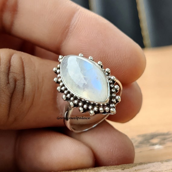 Rainbow Moonstone Pear Shape Earrings Hammered and Bead Design Antiqued Sterling Silver Rainbow Moonstone Pear Shape Earrings Hammered and Bead Design Antiqued Sterling Silver