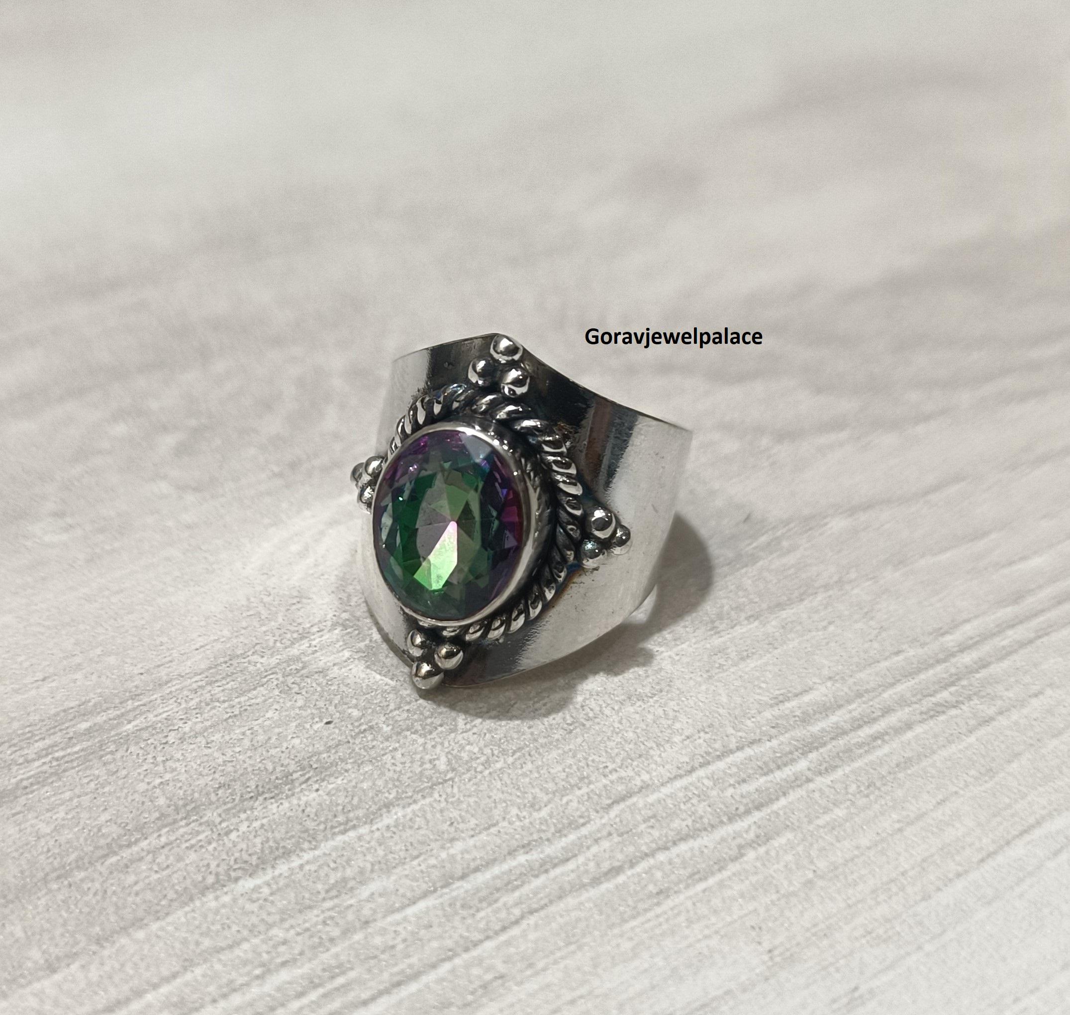 Anello fatto a mano con topazio mistico: gioielli in filigrana d'argento sterling con fiori - Italia