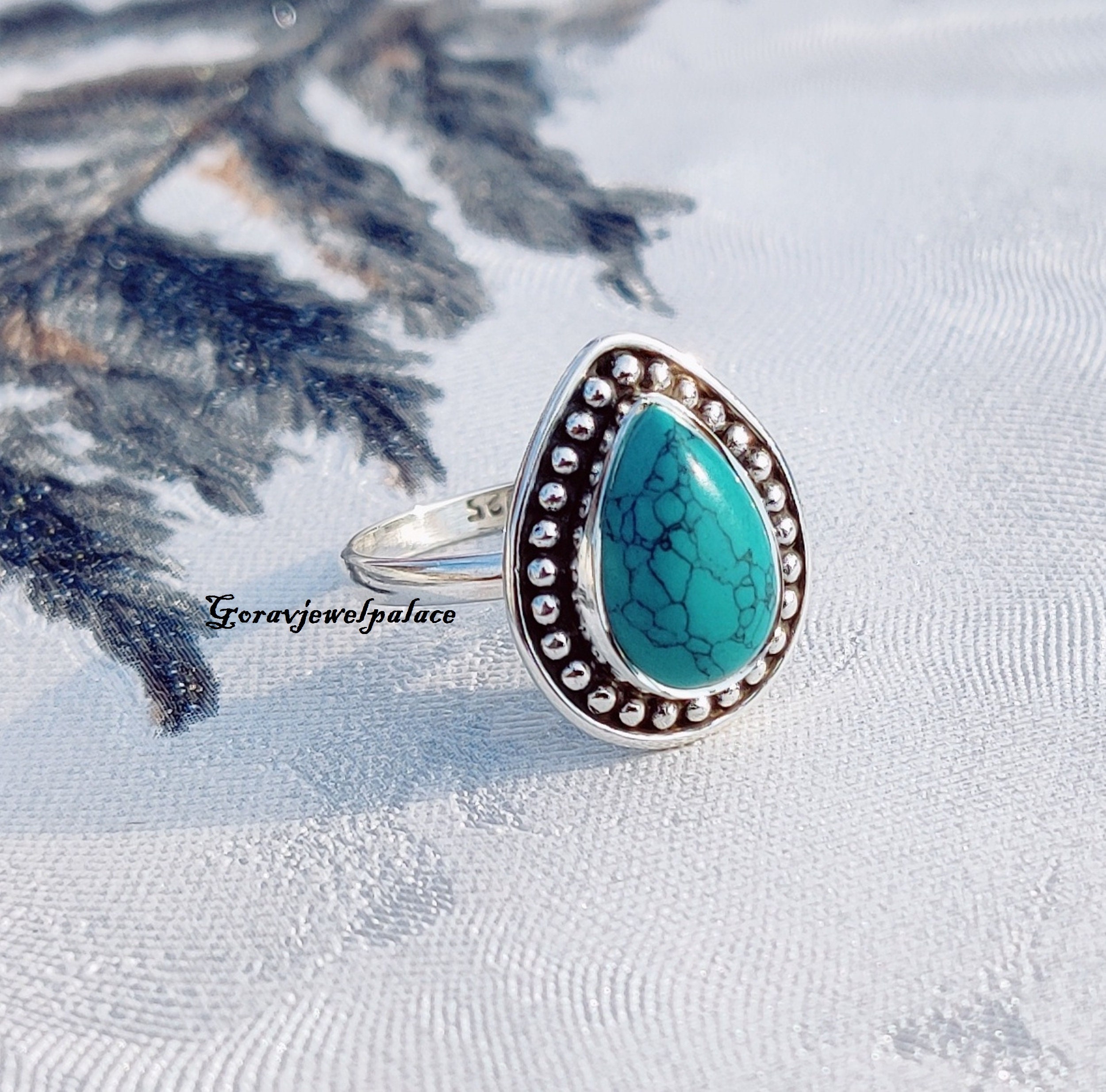 Handmade Pear Turquoise Ring: 925 Sterling Silver Band - Etsy