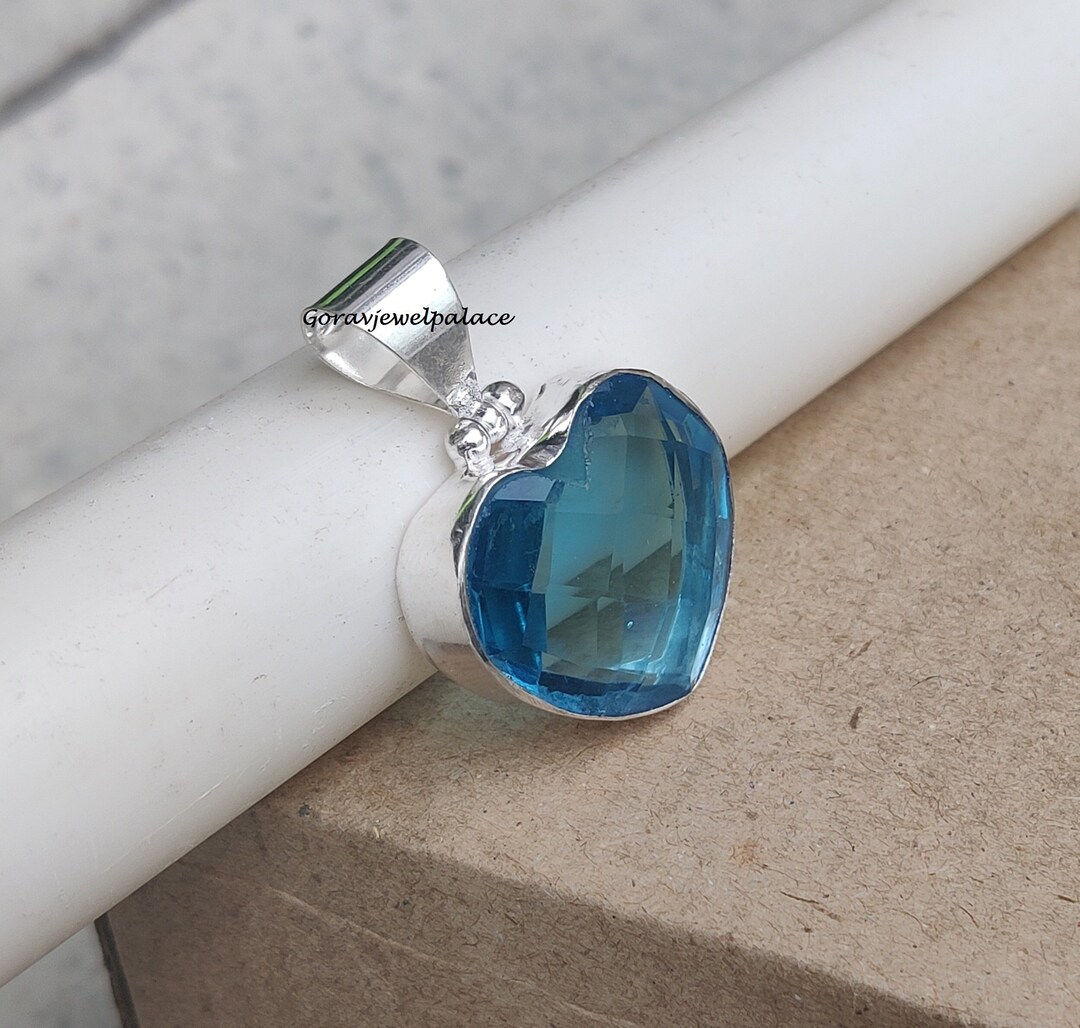 Blue Topaz Heart Pendant: Handmade 925 Sterling Silver Necklace - Etsy