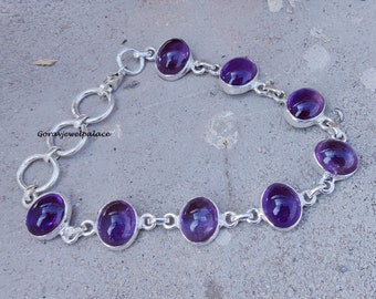Handmade Amethyst Bracelet: 925 Sterling Silver, Eight Stone