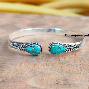 Kupfer Türkis 925 Silber Armreif: Verstellbare offene Armspange