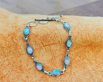 Handmade Aurora Opal Bracelet: 925 Sterling Silver Seven Stone