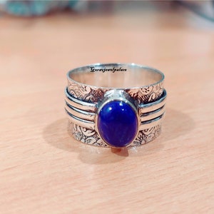 Prehnit-Ring, 925 Sterling Silber Ring, handgefertigter Ring, Bandring, Damenschmuck, ovaler Steinring, Geschenkschmuck, Boho-Ring, Prehnit-Schmuck. Lapis Lazuli