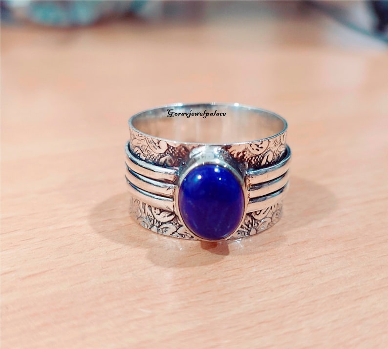 Prehniet ring, 925 sterling zilveren ring, handgemaakte ring, bandring, vrouwen sieraden, ovale stenen ring, cadeau sieraden, Boho ring, prehniet sieraden. Lapis lazuli