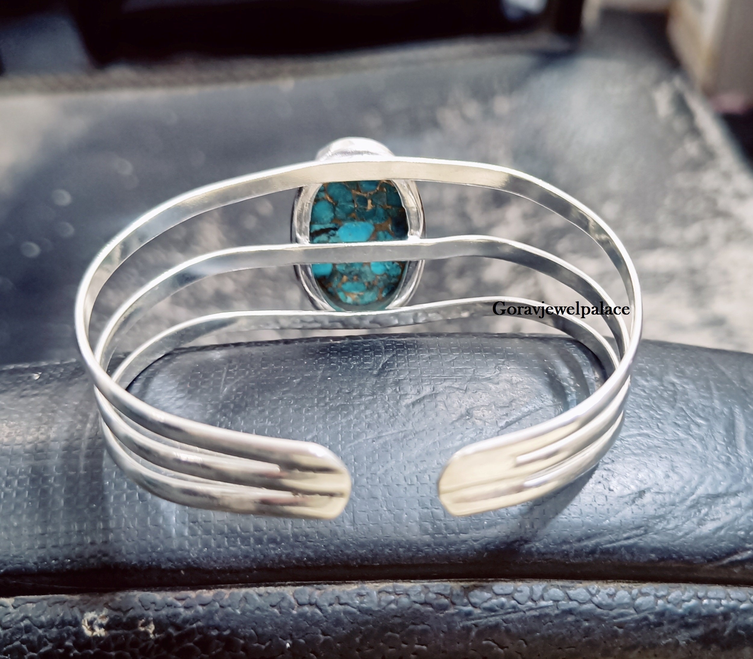 Oval Copper Turquoise 925 Silver Bangle: Adjustable Cuff - Etsy