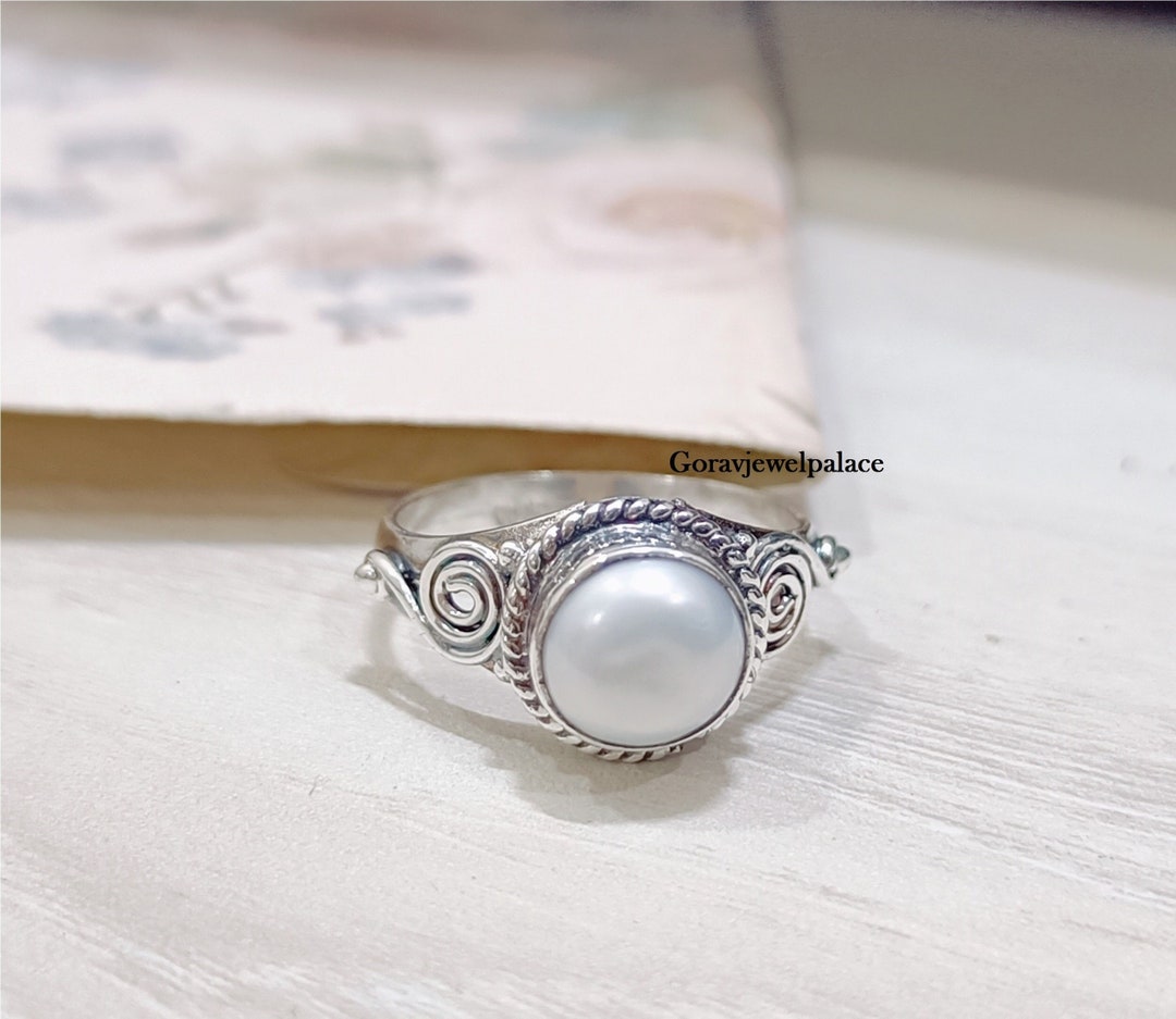 SILVER925 PEARL NATIVE DESIGN RING/シルバー Natural Pearl Ring, 925 Sterling Silver Ring, Pearl Gemstone
