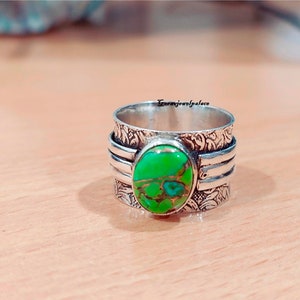 Prehniet ring, 925 sterling zilveren ring, handgemaakte ring, bandring, vrouwen sieraden, ovale stenen ring, cadeau sieraden, Boho ring, prehniet sieraden. Green Turquoise