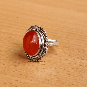 Carnelian Ring, 925 Sterling Silver Ring, Flower Designer Ring,Handmade Ring, Silver Band Ring, Women Jewelry, Gift For Her.