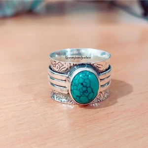 Prehnite Ring, 925 Sterling Silver Ring, Handmade Ring, Band Ring,Women Jewelry,Oval Stone Ring, Gift Jewelry, Boho Ring, Prehnite Jewelry. Turquoise