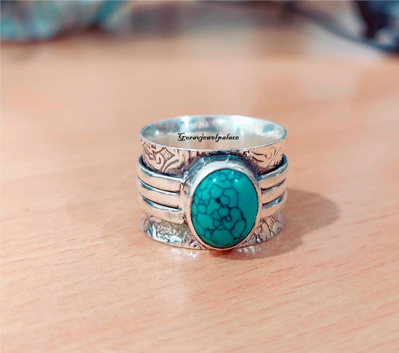 Bague en préhnite, bague en argent sterling 925, bague faite main, anneau, bijoux pour femme, bague en pierre ovale, bijoux cadeau, bague bohème, bijoux en préhnite. Turquoise