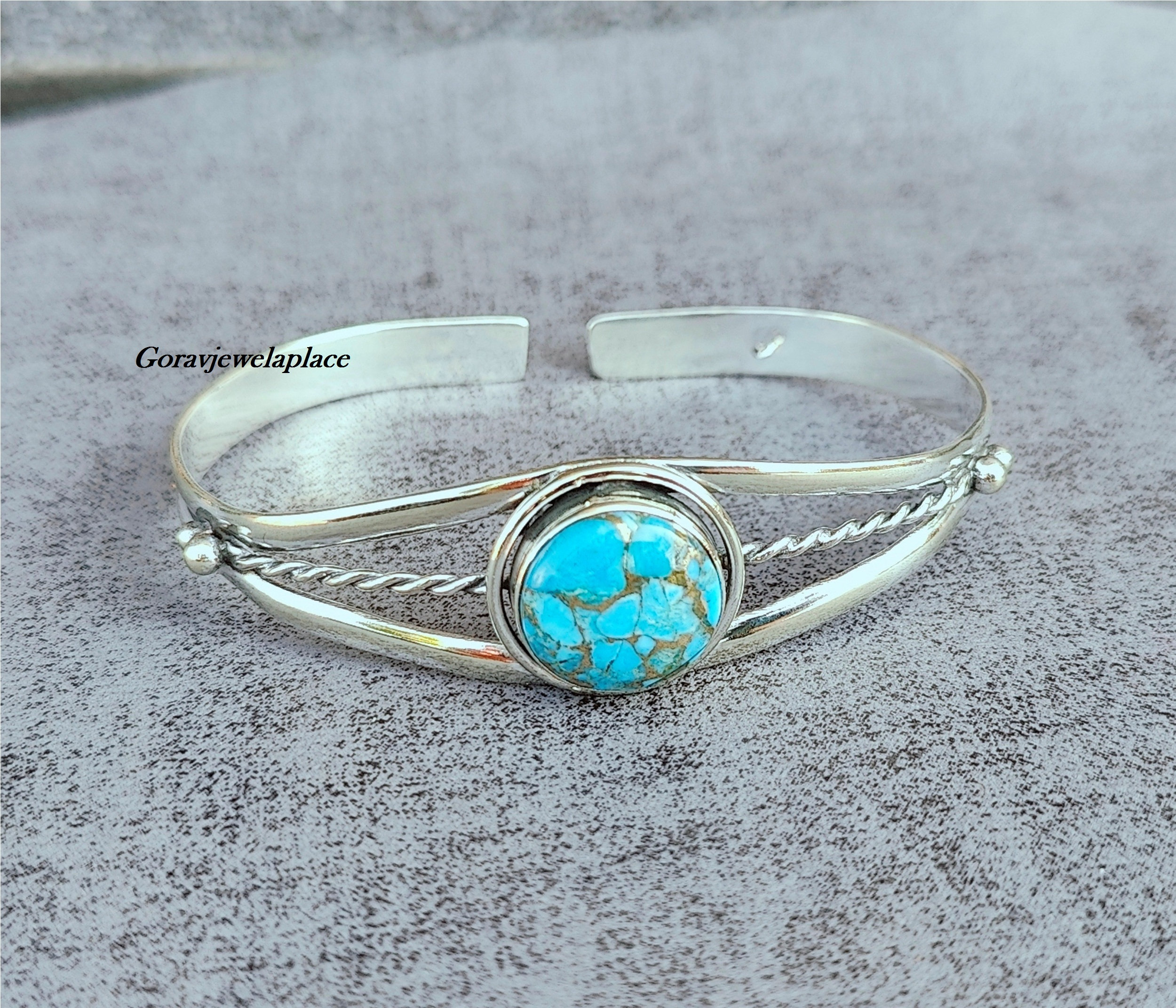 Copper Turquoise 925 Silver Bangle: Adjustable Cuff Bracelet - Etsy
