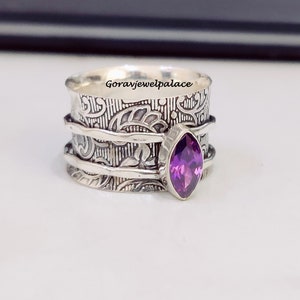 Amethyst Spinner Ring: 925 Sterling Silver Boho Meditation Jewelry